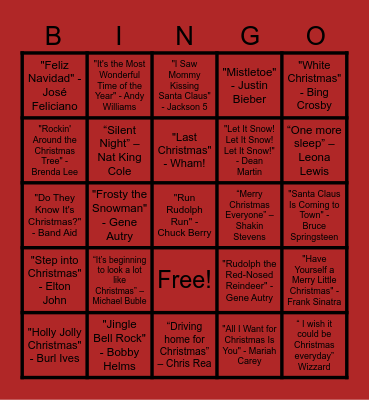 MHS Christmas Music Bingo Card