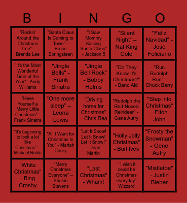 MHS Christmas Music Bingo Card