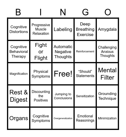 Anxiety Management Group Bingo Card