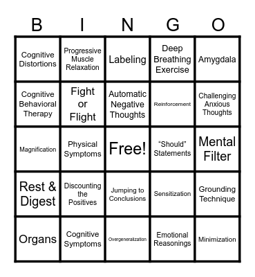 Anxiety Management Group Bingo Card