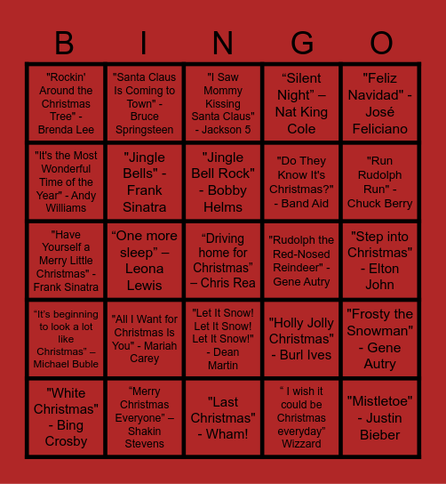 MHS Christmas Music Bingo Card