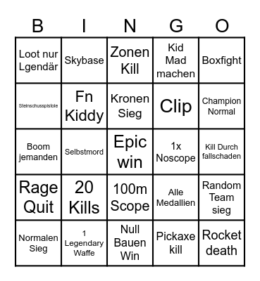 Fortnite Bingo Card