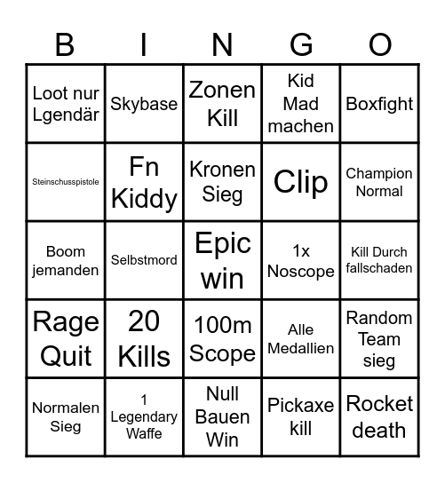 Fortnite Bingo Card