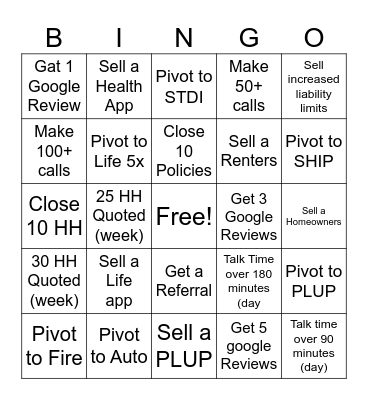 Sales Bingo Card