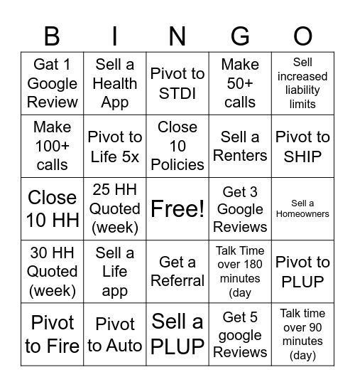 Sales Bingo Card