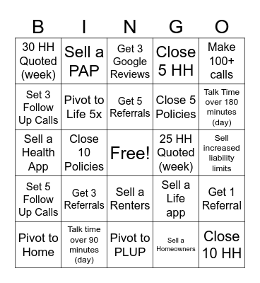 Sales Bingo Card