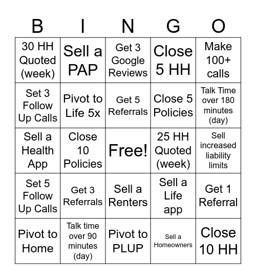 Sales Bingo Card