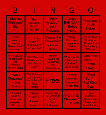 MHS Christmas Music Bingo Card