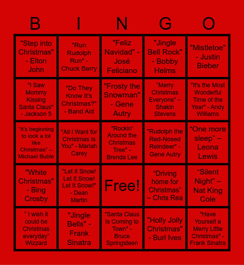 MHS Christmas Music Bingo Card