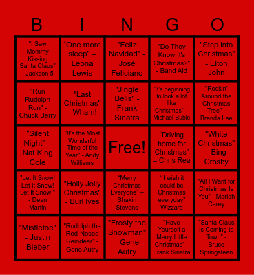 MHS Christmas Music Bingo Card