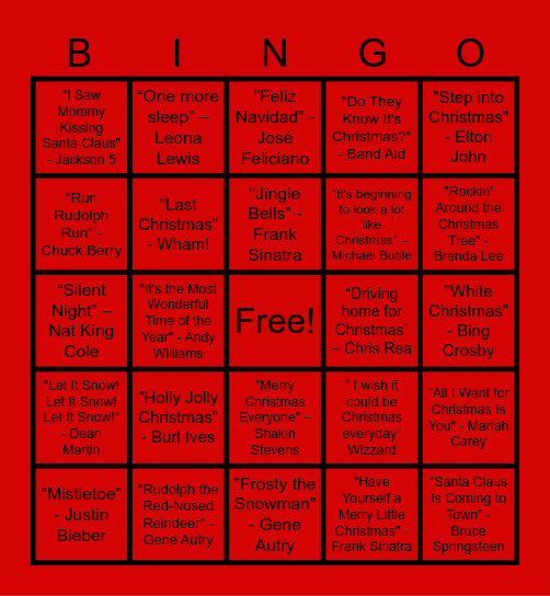 MHS Christmas Music Bingo Card