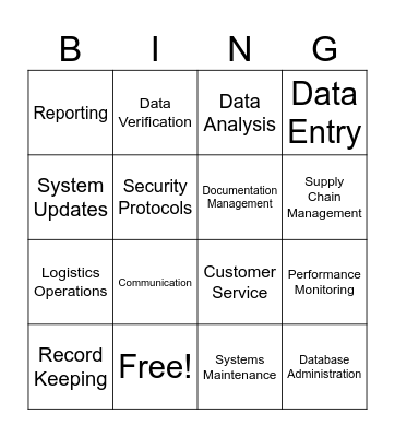 Logistics Data Bingo Card