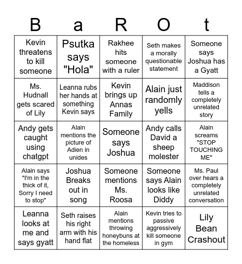 Brain Rot Bingo Card