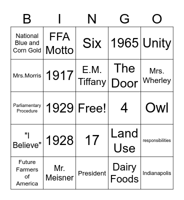 M-S FFA Bingo Card