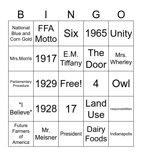 M-S FFA Bingo Card