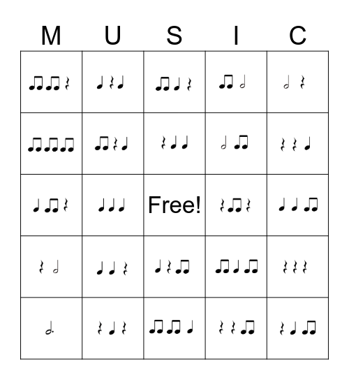 Rhythm Bingo Card