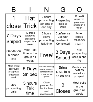 Sales Team Bingo Bingo Card