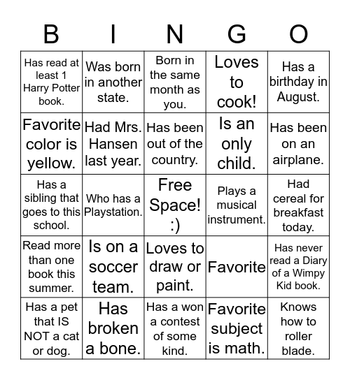 Classroom Bingo! Bingo Card