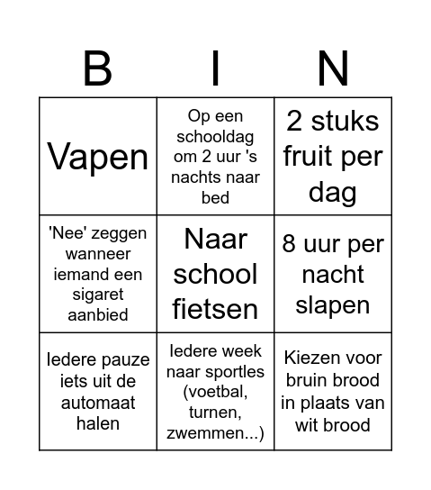 Gezond vs. Ongezond Bingo Card