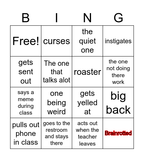 Class bingo Card