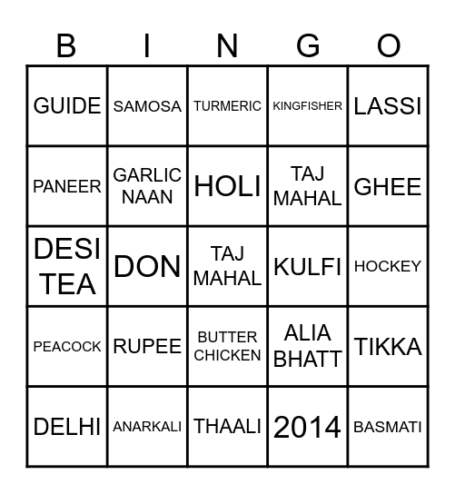 Priya Sethi Bingo Card