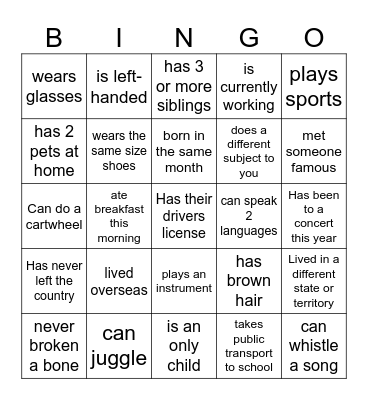 Human Bingo Card