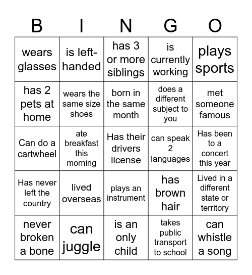 Human Bingo Card