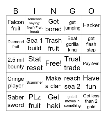 Blox fruits Bingo Card