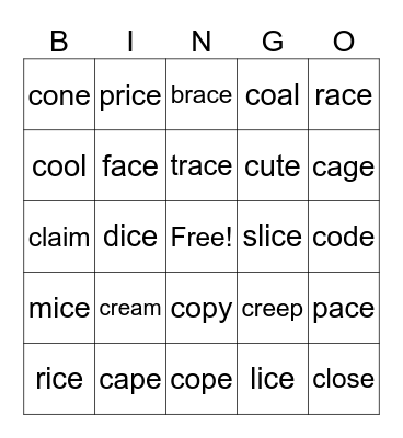 Soft & Hard C Bingo Card