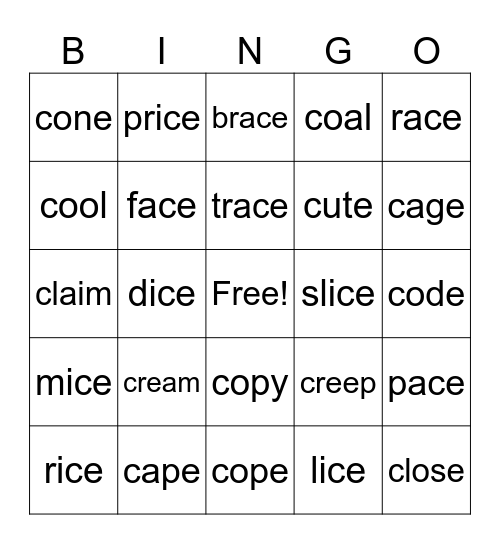 Soft & Hard C Bingo Card