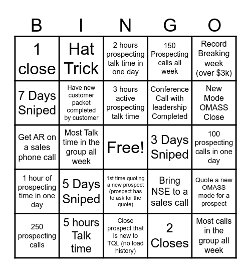 Sales Team Bingo Bingo Card