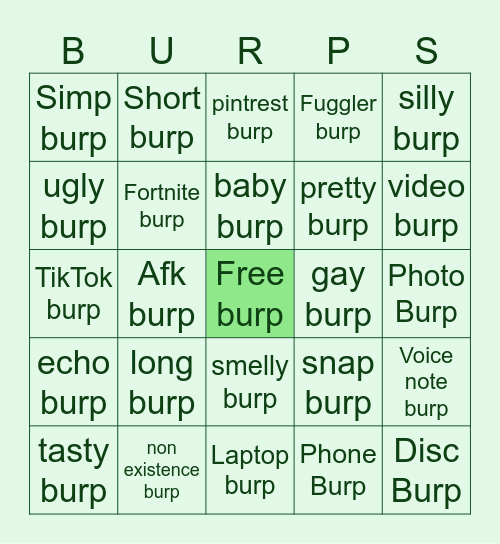 Burp Bingo! Bingo Card