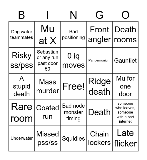 Pressure tbs run Bingo Card