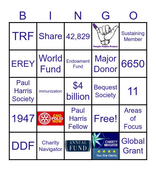 Rotary Foundation Bingo CS Club 2024 Bingo Card