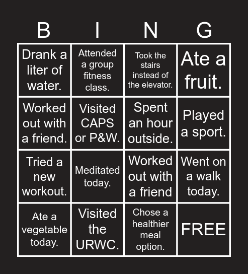 C100's WELLNESS BINGO Card