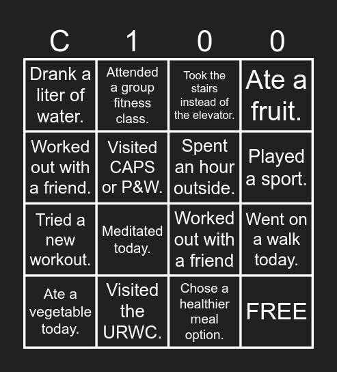 WELLNESS BINGO! Bingo Card