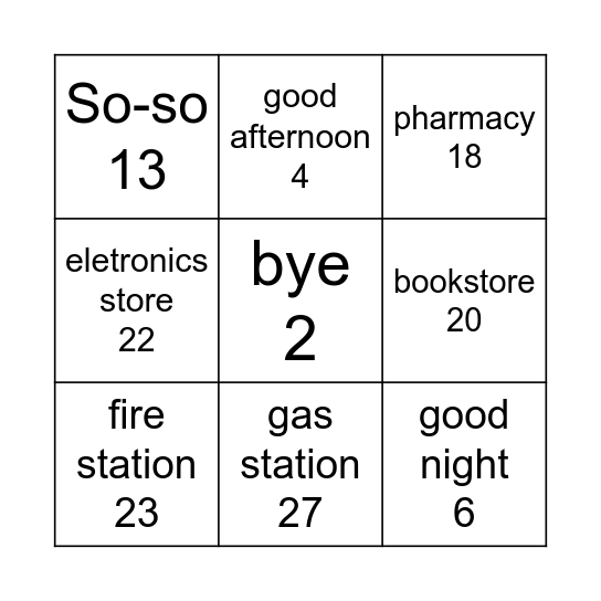 Places and greetings Bingo Card