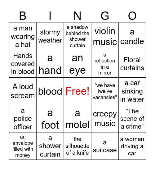 Psycho Bingo Card
