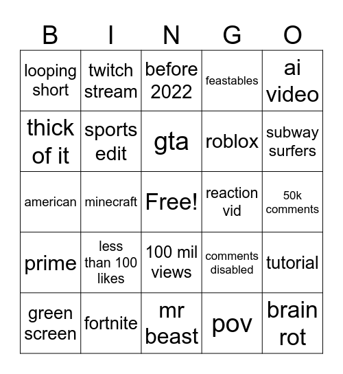 Zacs Bingo Card