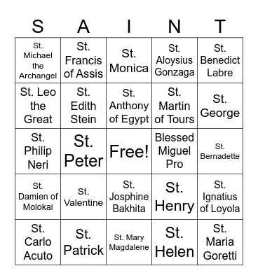 Catholic Saints Bingo Card