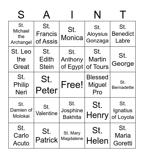 Catholic Saints Bingo Card