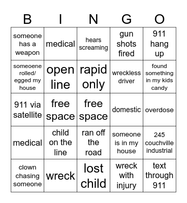 911 halloween bingo Card
