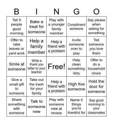 Kindness Bingo Card