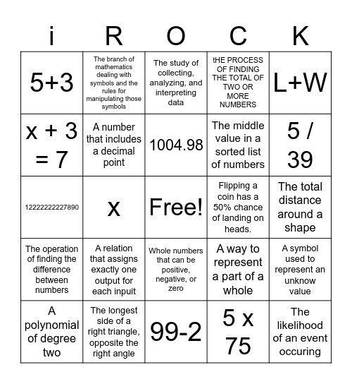 Math Bingo Card