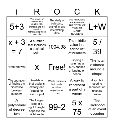 Math Bingo Card