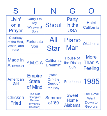 American Singo Bingo Card