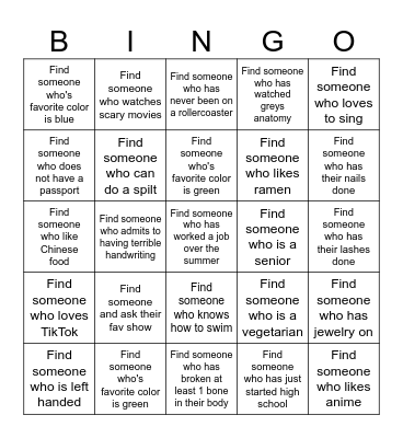 Get to know the homies! Bingo Card