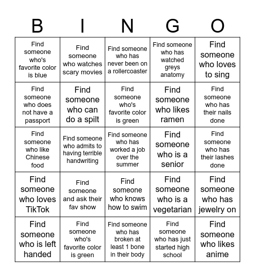 Get to know the homies! Bingo Card