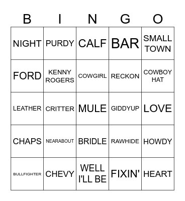 Country Western Bingo Card