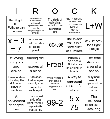 Math Bingo Card